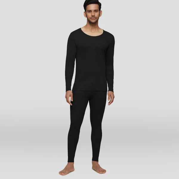 Cotton Rich Long Sleeve Thermal Set Pitch Black