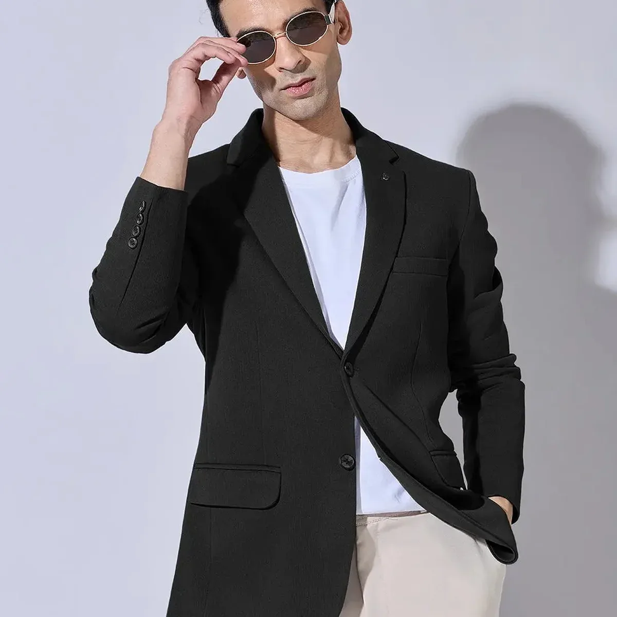 Men's Black Single Breasted Blazer with Notch Lapel, photo 1 of 4