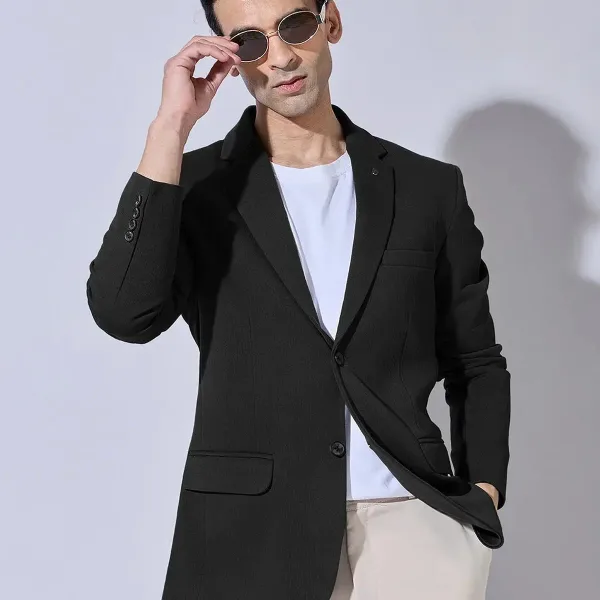 Men's Black Single Breasted Blazer with Notch Lapel