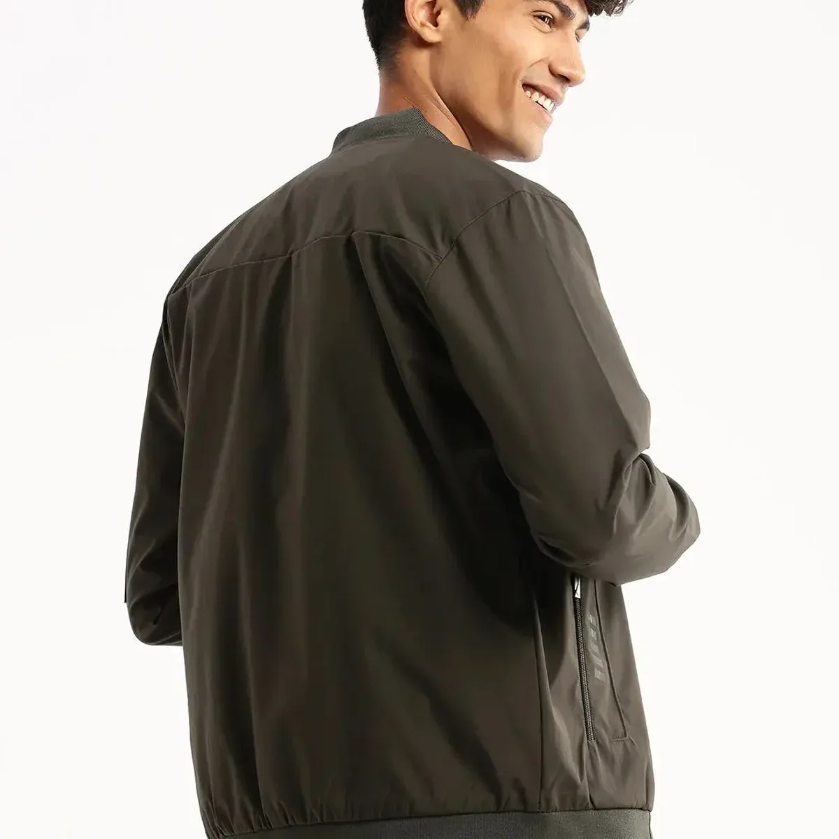 Men's Olive Mandarin Collar Bomber Jacket, photo 4 of 4
