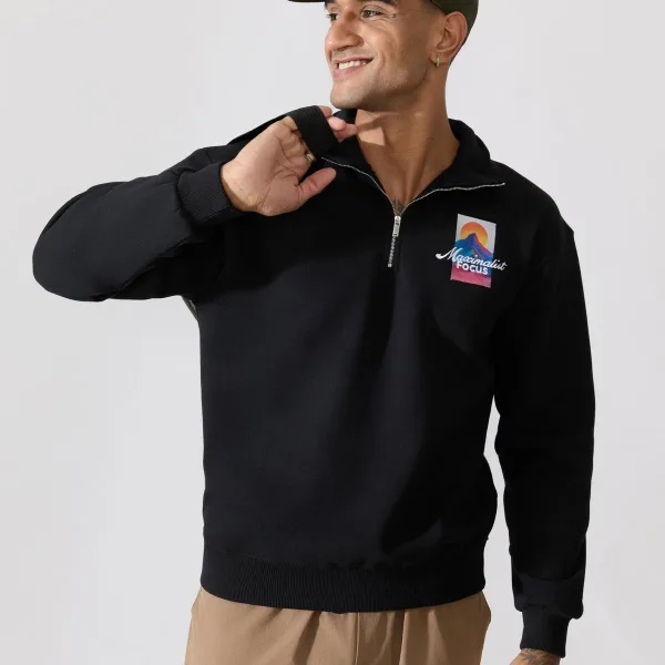 Zelios - Black Adventure Graphic Half-Zip Sweatshirt