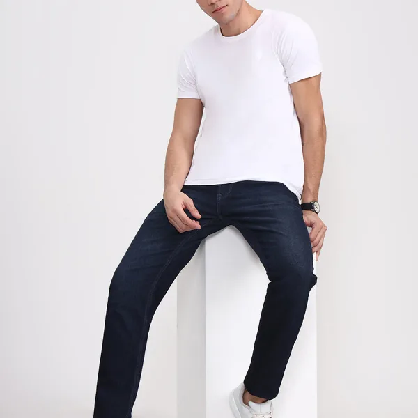 Dark Indigo Blue Washed Slim Fit Jeans
