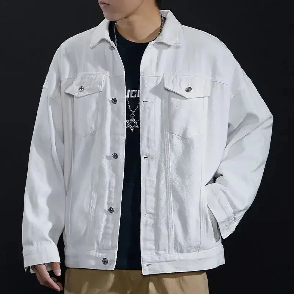Men's Denim Jacket Autumn Male Jean Coats Black Cargo Big Size Menswear Korea High Quality Trendy Large Fast D, photo 3 of 4