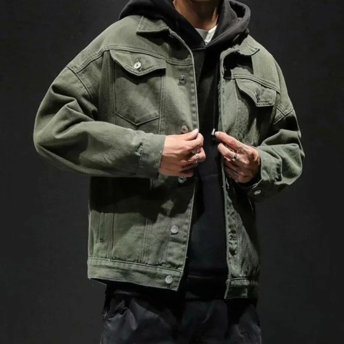 Men's Denim Jacket Autumn Male Jean Coats Black Cargo Big Size Menswear Korea High Quality Trendy Large Fast D, photo 4 of 4