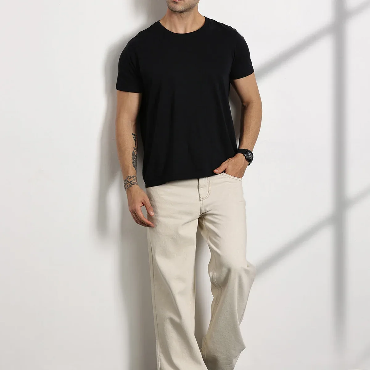 Beige Mid-Rise Non Stretchable Baggy Jeans For Men, photo 4 of 4