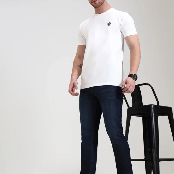 Dark Blue Washed Straight Fit Jeans | Greenfibre