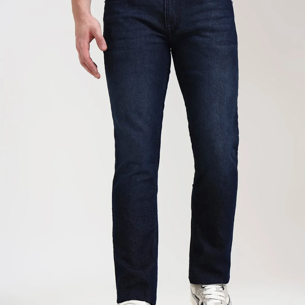 Dark Blue Washed Straight Fit Jeans | Greenfibre, photo 3 of 4