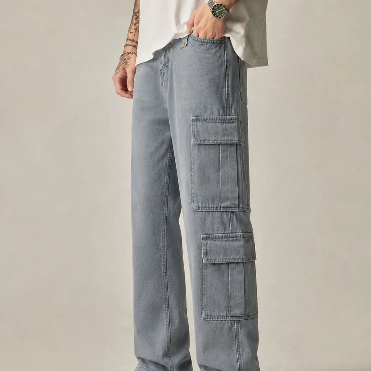 Grey Korean Cargo Jeans, photo 1 of 4