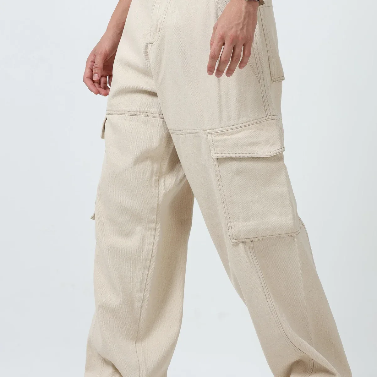 Maverick - Baggy Cargo Jeans - Cream, photo 1 of 4
