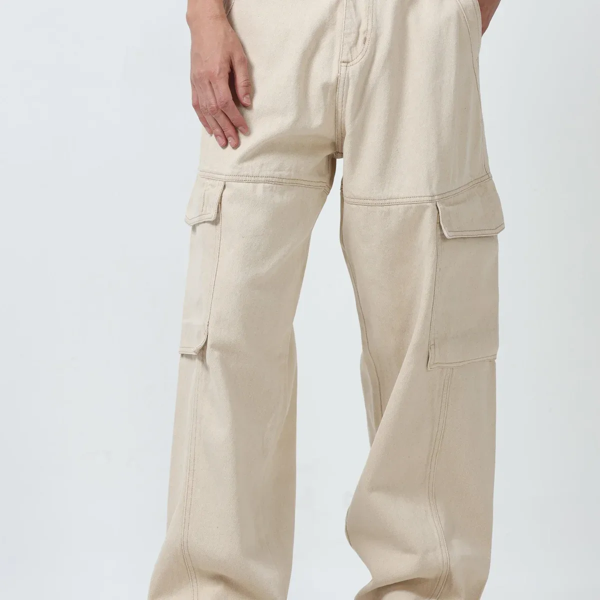 Maverick - Baggy Cargo Jeans - Cream, photo 3 of 4