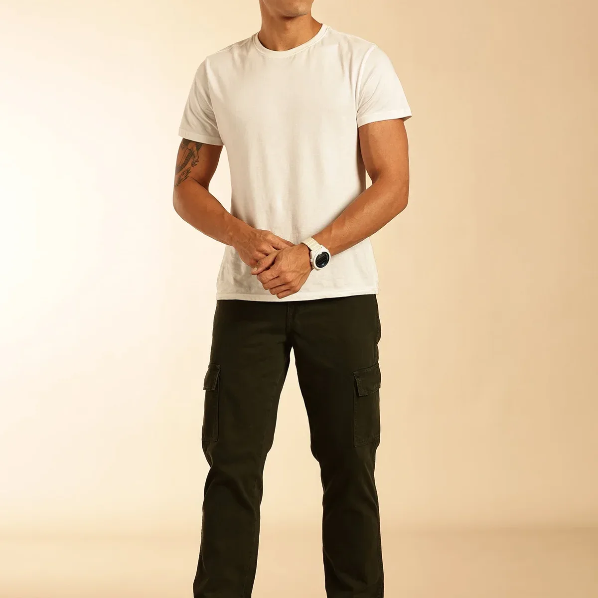 Men Dark Green Loose Fit Mid-Rise Non Stretchable Cargo Jeans, photo 4 of 4