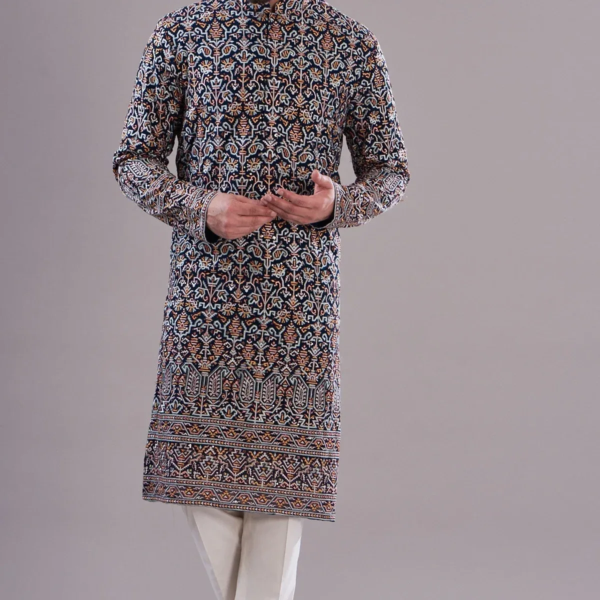 Navy multi embrodried kurta, photo 1 of 4