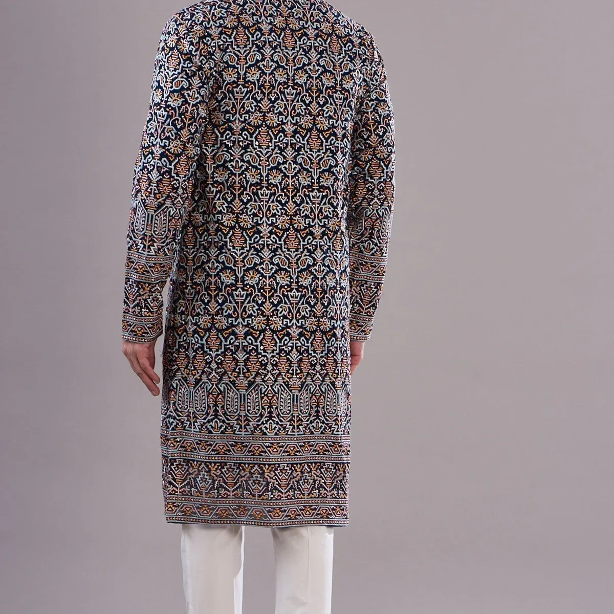 Navy multi embrodried kurta, photo 3 of 4