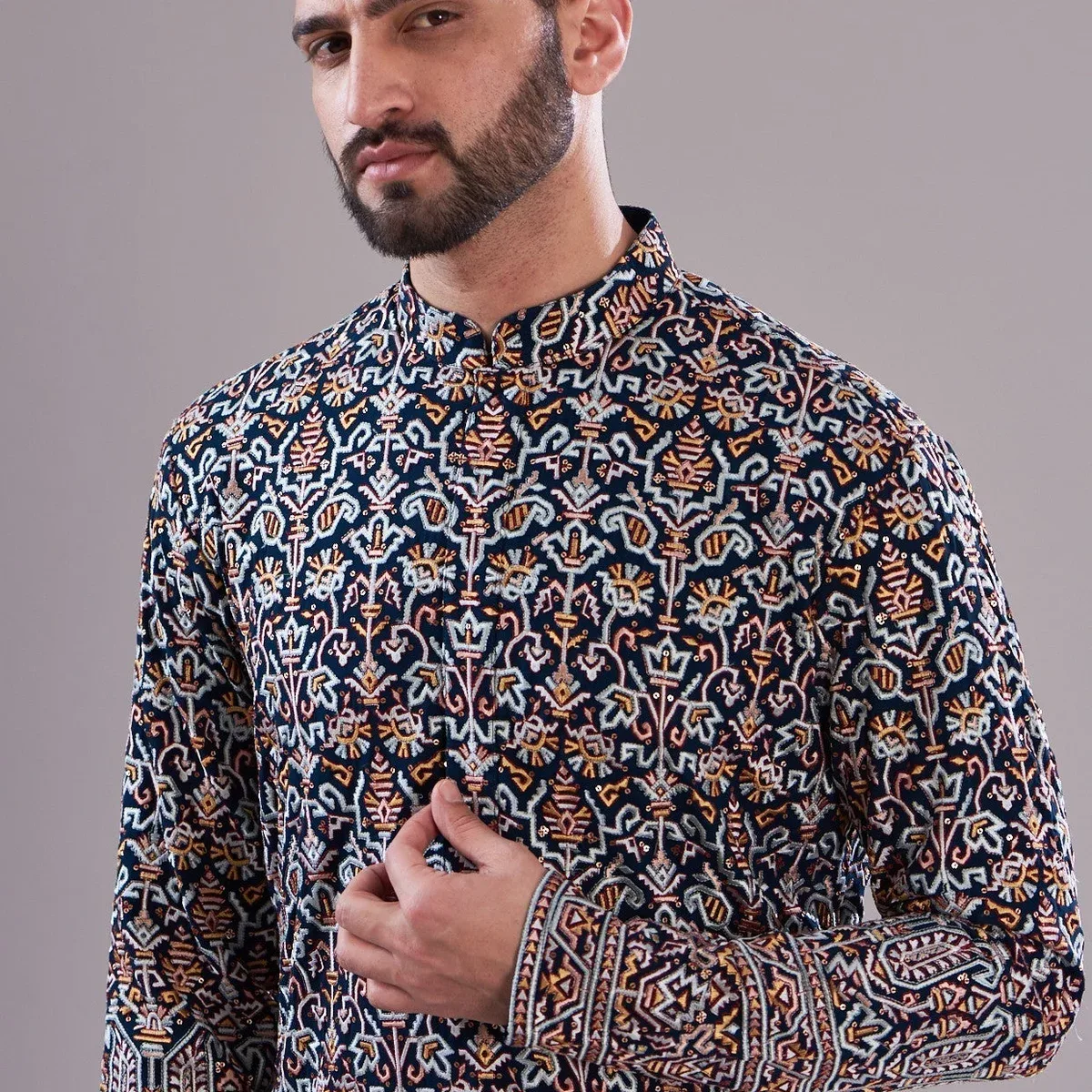 Navy multi embrodried kurta, photo 4 of 4