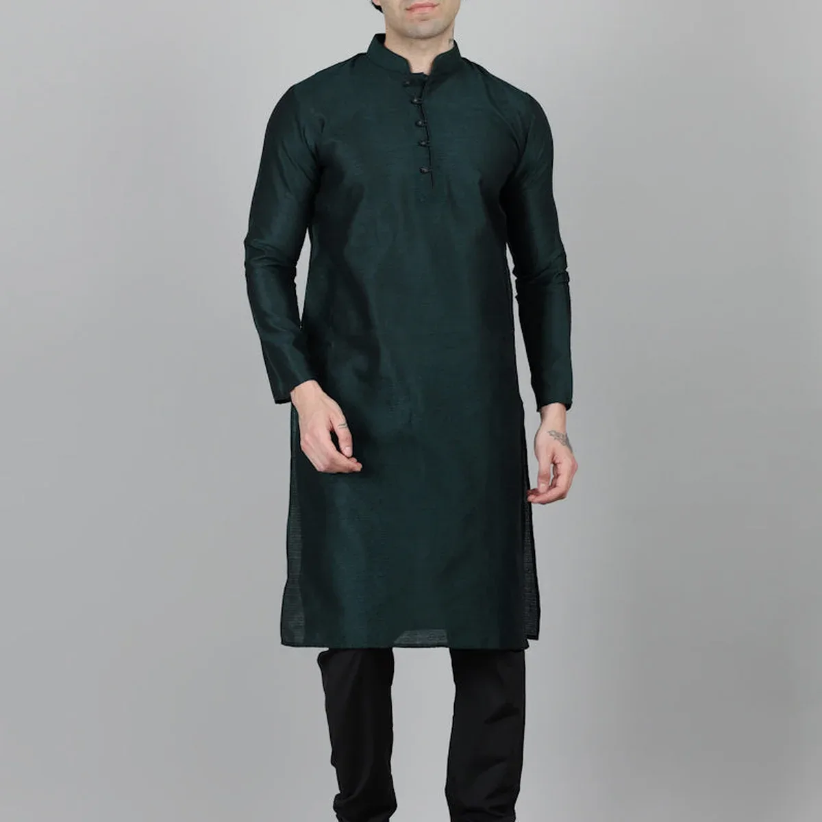 Men's Bottle Green Kurta Payjama Set, photo 1 of 4