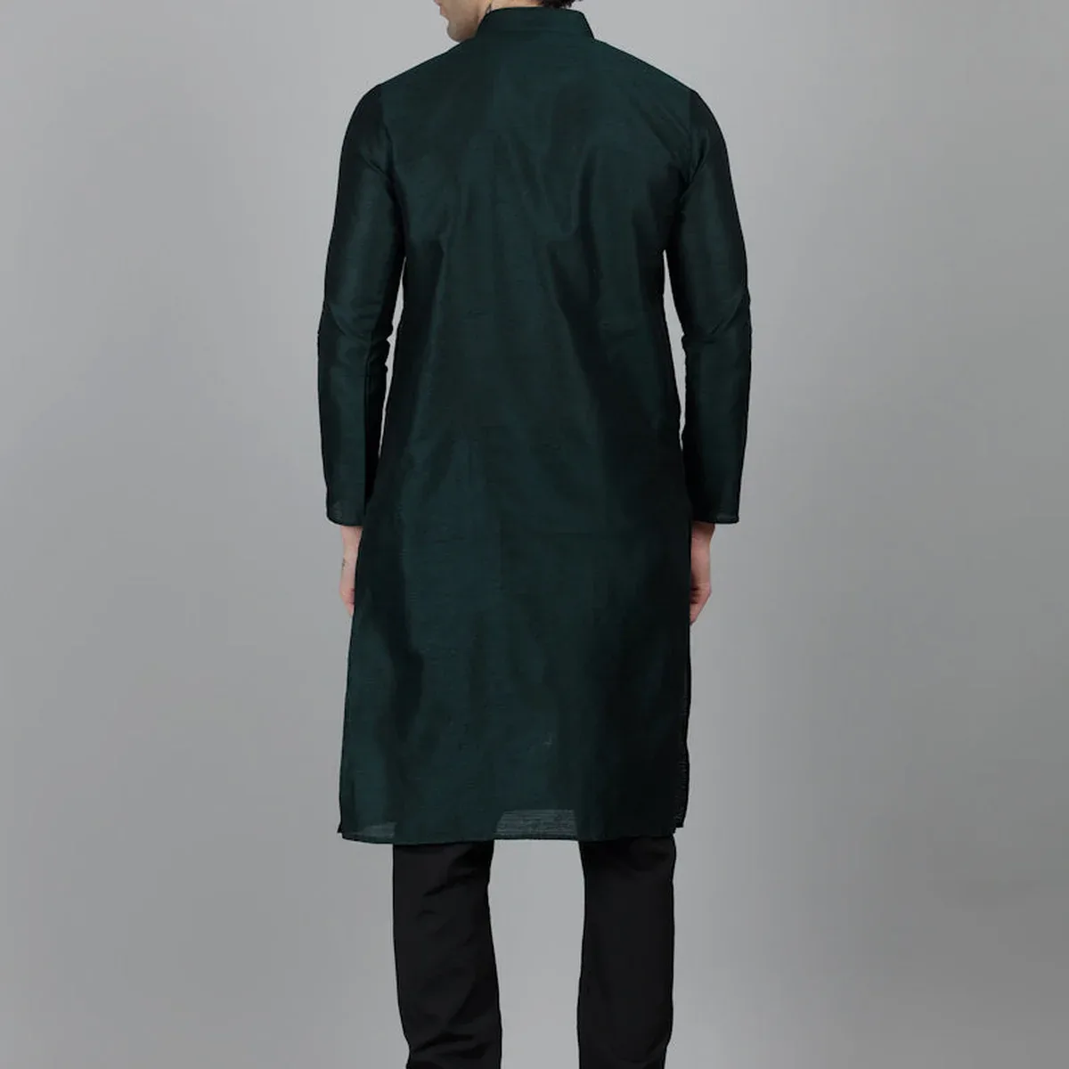 Men's Bottle Green Kurta Payjama Set, photo 3 of 4