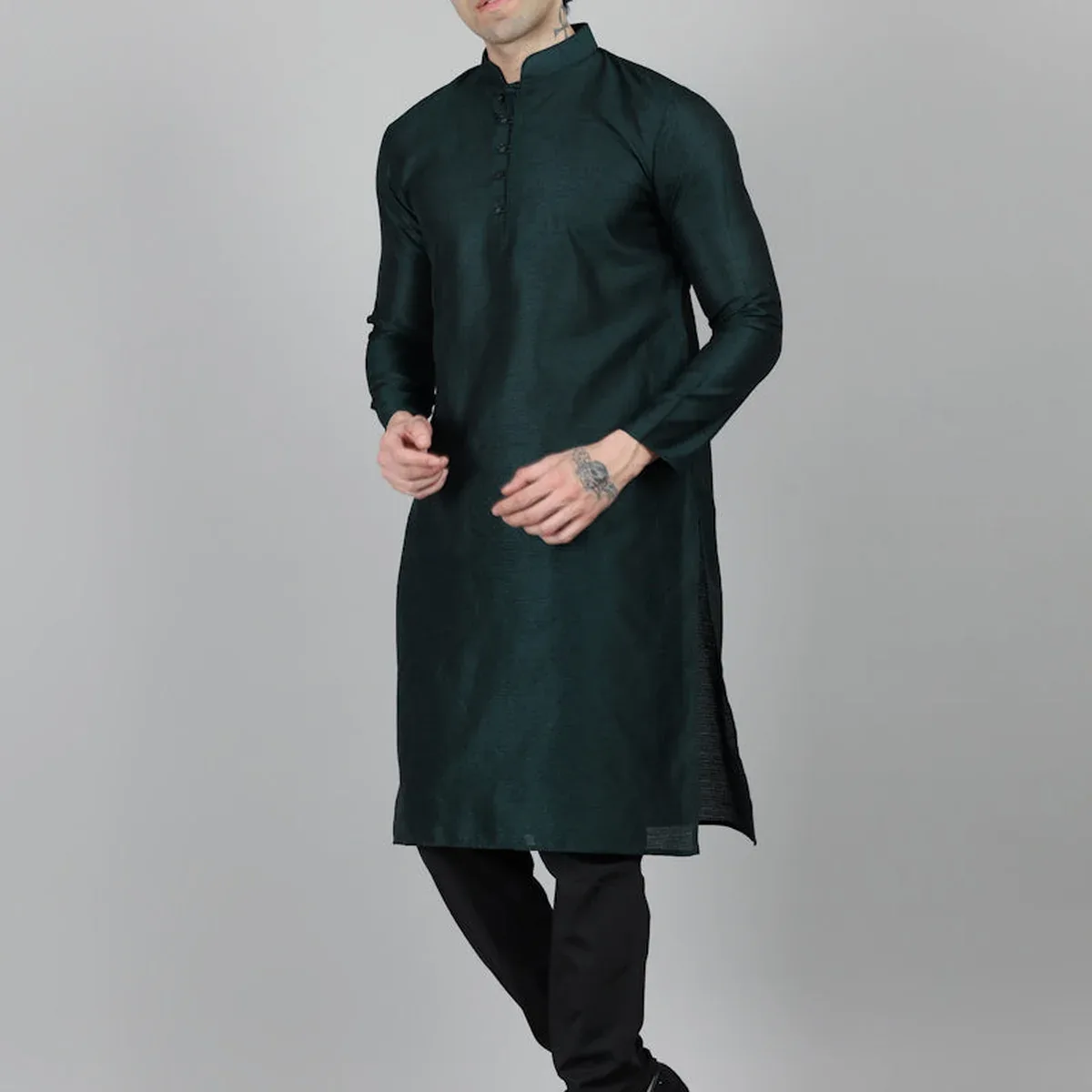 Men's Bottle Green Kurta Payjama Set, photo 4 of 4