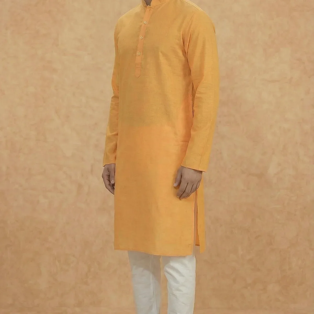 Yellow Silk Blend Solid Long Kurta, photo 3 of 4
