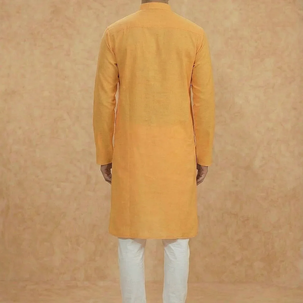 Yellow Silk Blend Solid Long Kurta, photo 4 of 4
