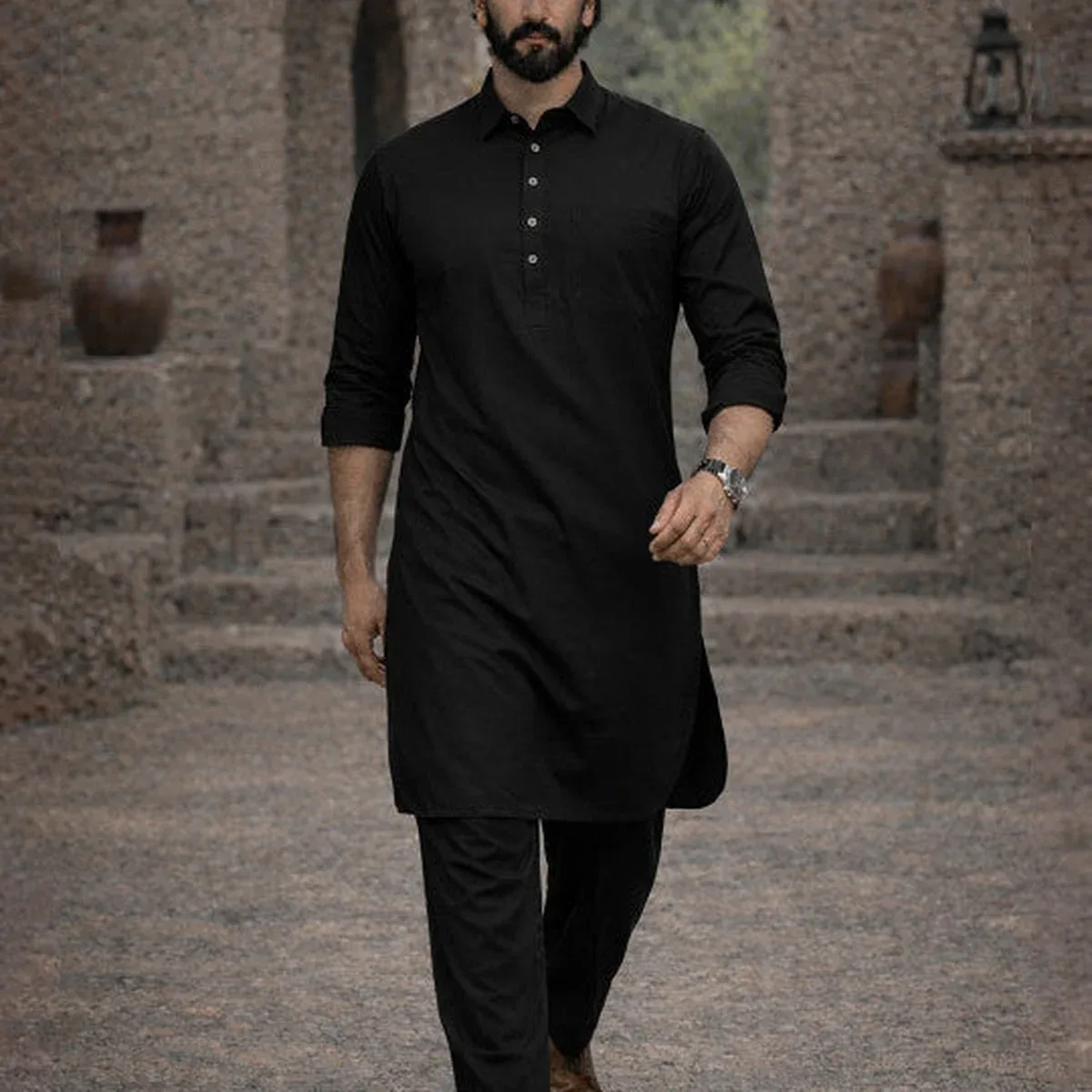 Dhurandhar style Solid Pathani Kurta with pyjama, photo 1 of 4