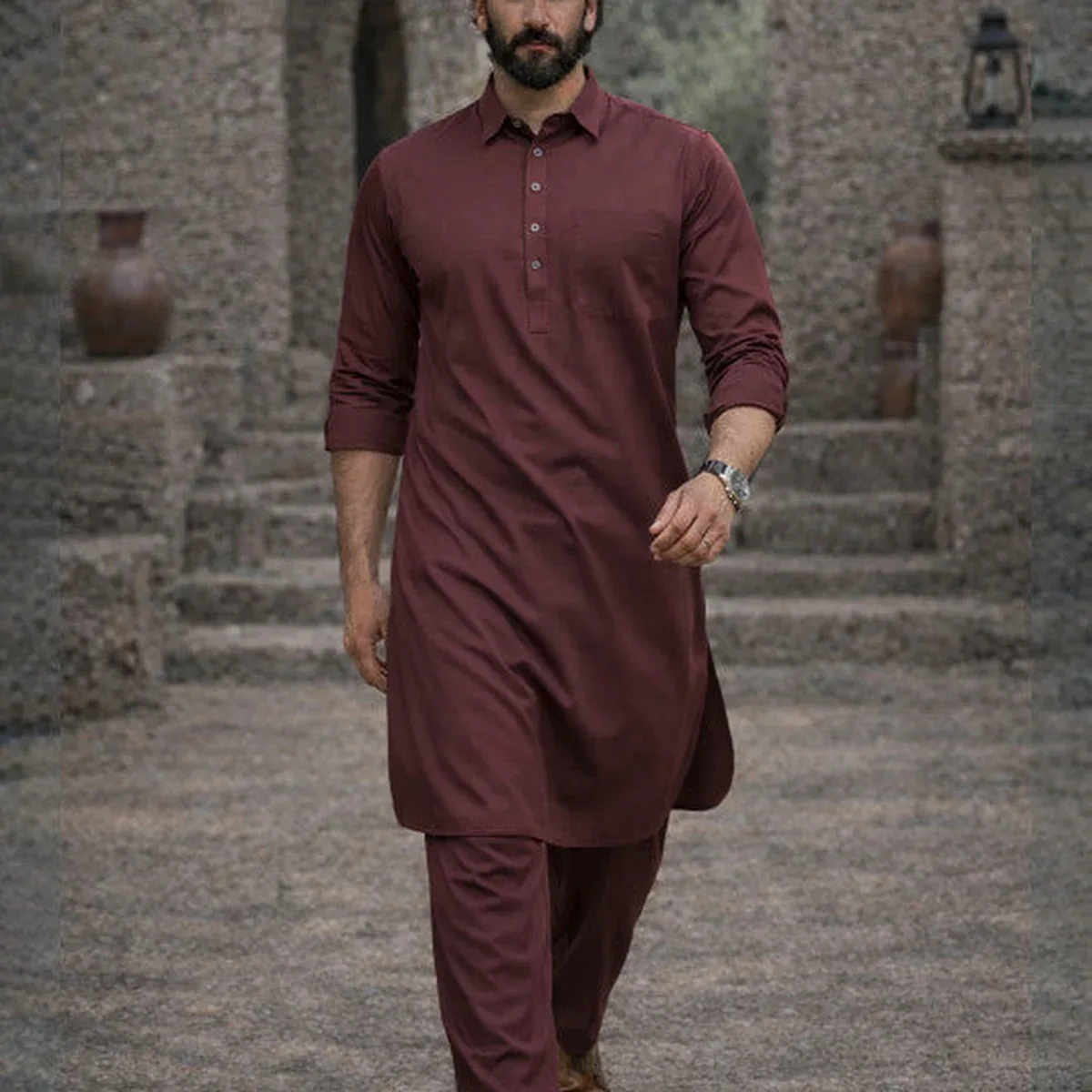 Dhurandhar style Solid Pathani Kurta with pyjama, photo 2 of 4