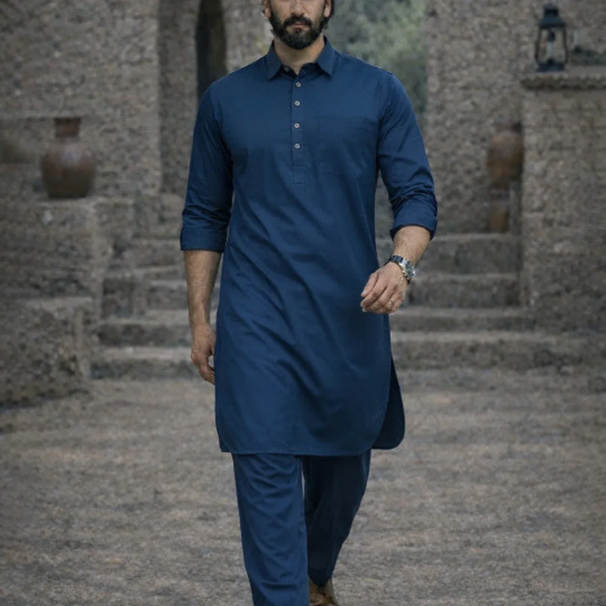 Dhurandhar style Solid Pathani Kurta with pyjama, photo 3 of 4