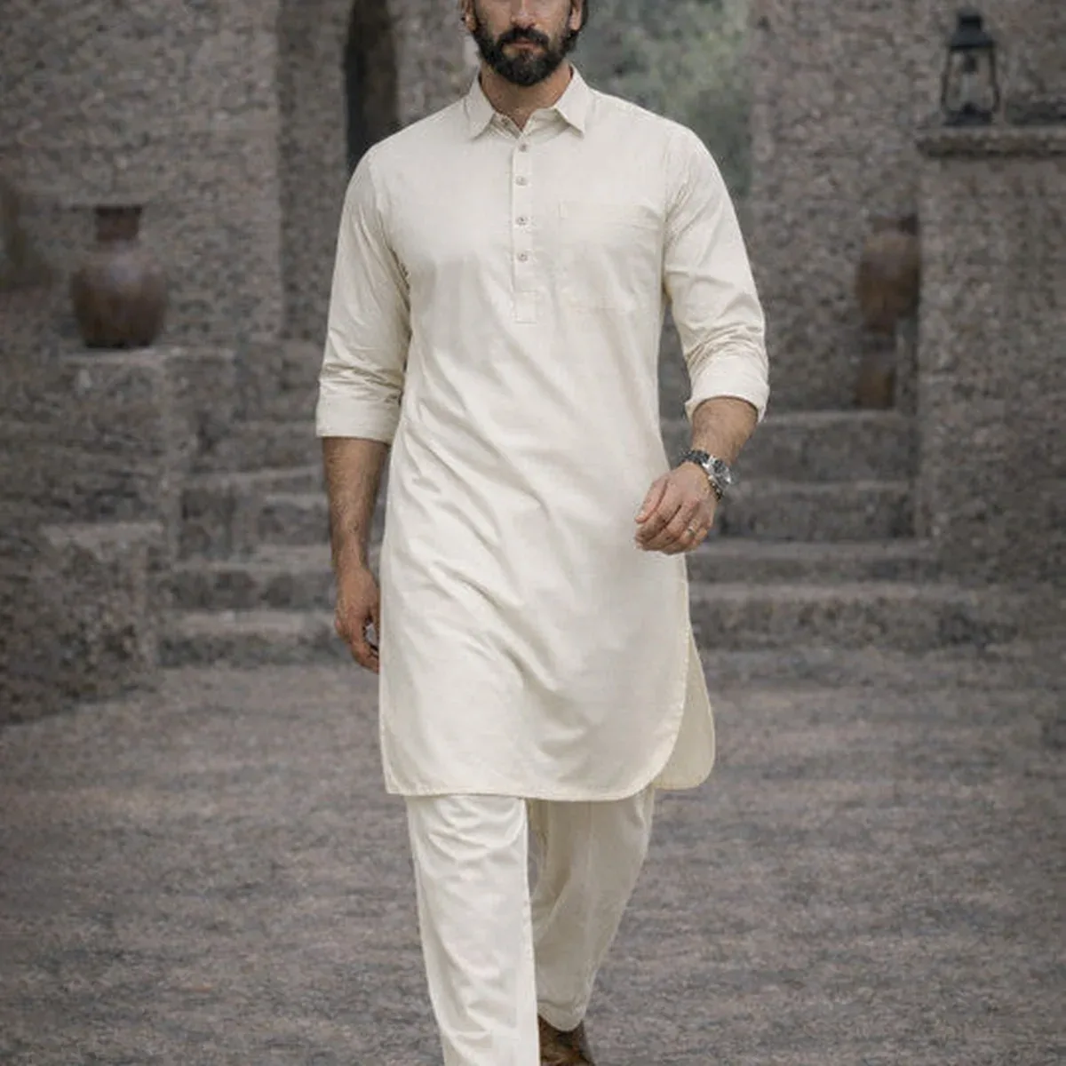 Dhurandhar style Solid Pathani Kurta with pyjama, photo 4 of 4