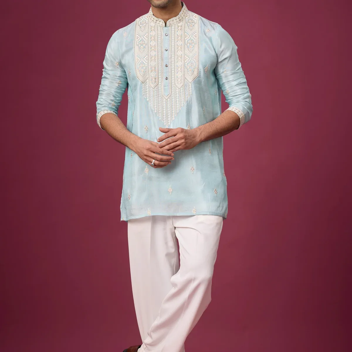Serene Aqua Heritage Embroidered Kurta Set, photo 2 of 4