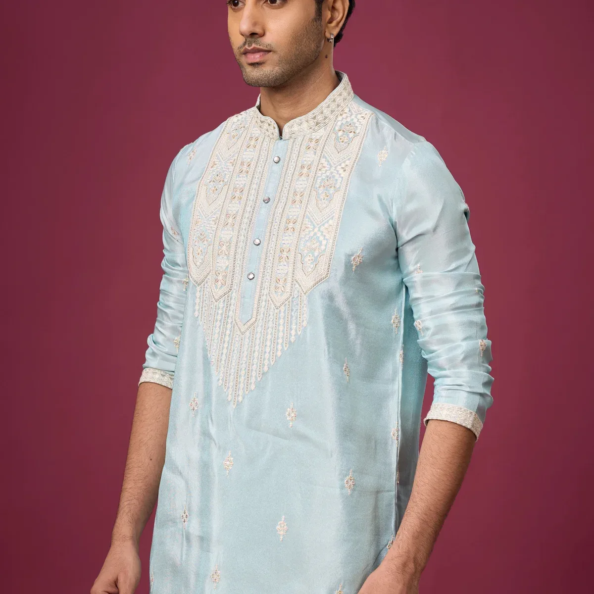 Serene Aqua Heritage Embroidered Kurta Set, photo 3 of 4