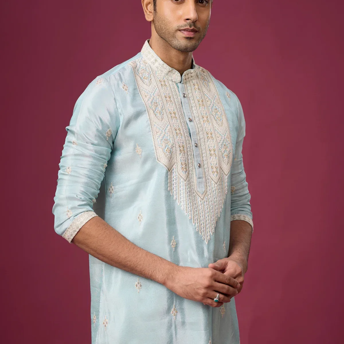 Serene Aqua Heritage Embroidered Kurta Set, photo 4 of 4