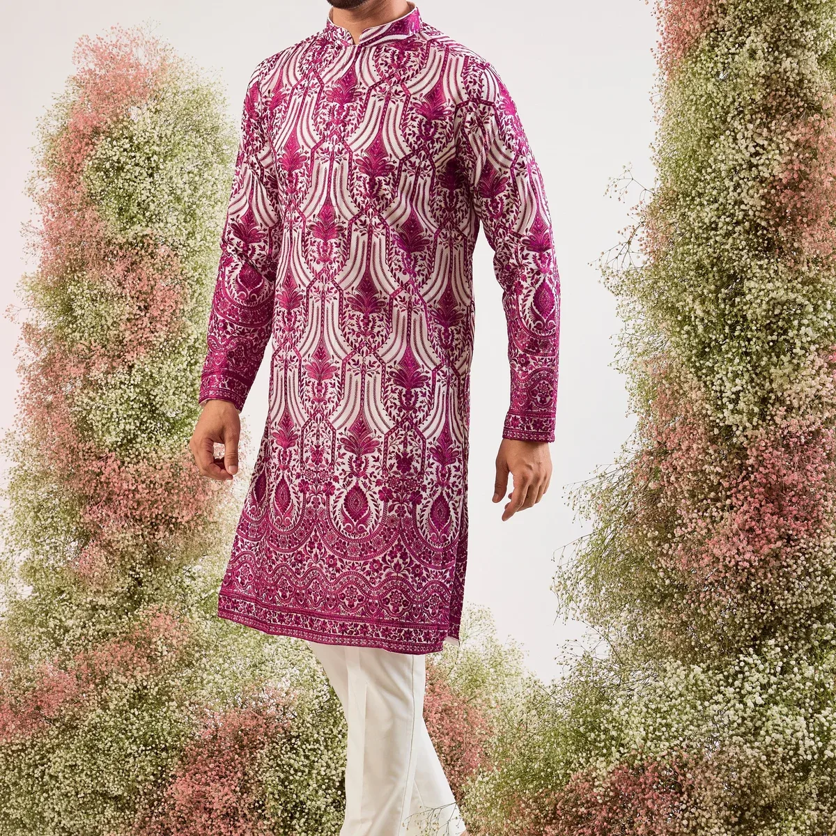 magenta chikankari kurta with subtle sequin on organza, photo 1 of 4