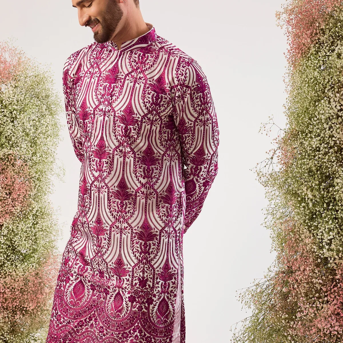 magenta chikankari kurta with subtle sequin on organza, photo 2 of 4