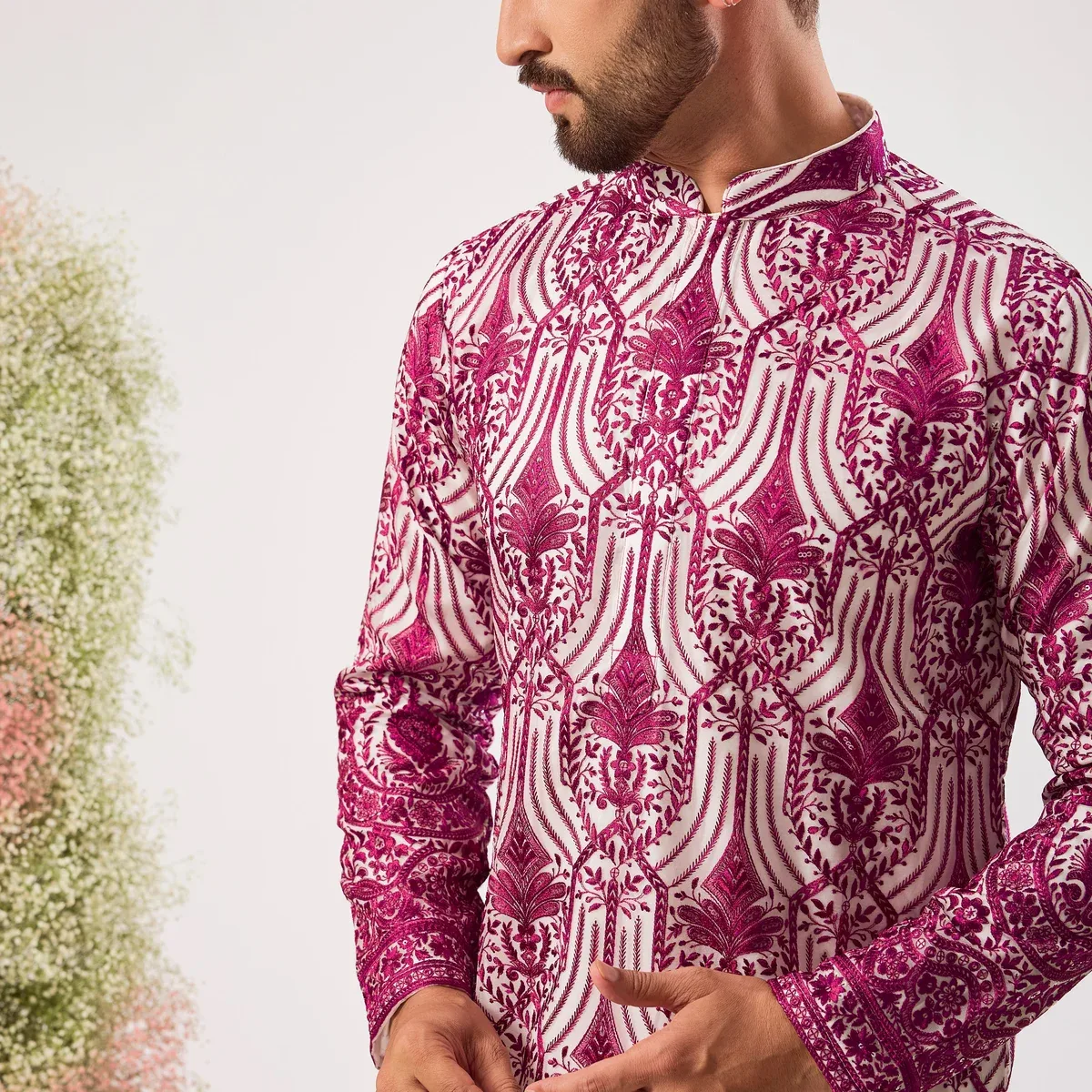 magenta chikankari kurta with subtle sequin on organza, photo 3 of 4
