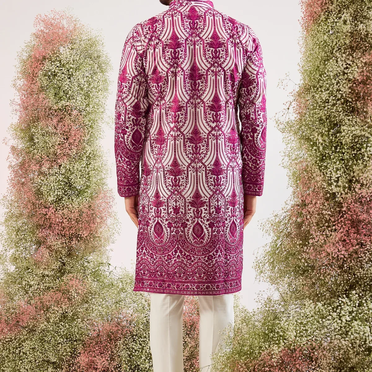magenta chikankari kurta with subtle sequin on organza, photo 4 of 4