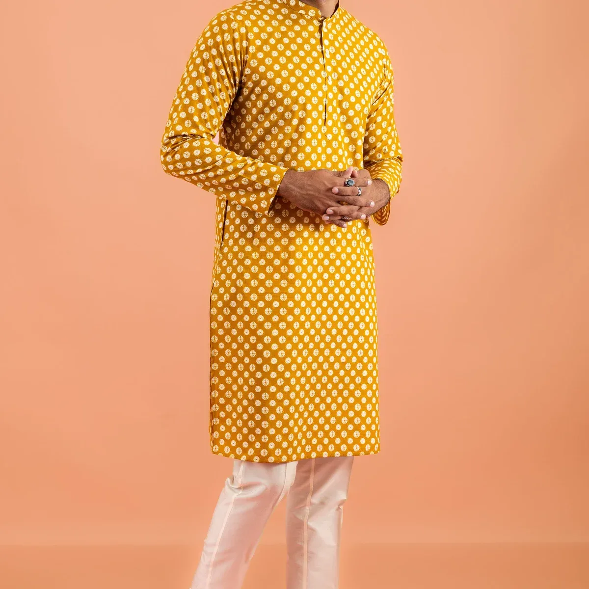 Men Mustard Tie & Dye Printed Kurta, photo 4 of 4