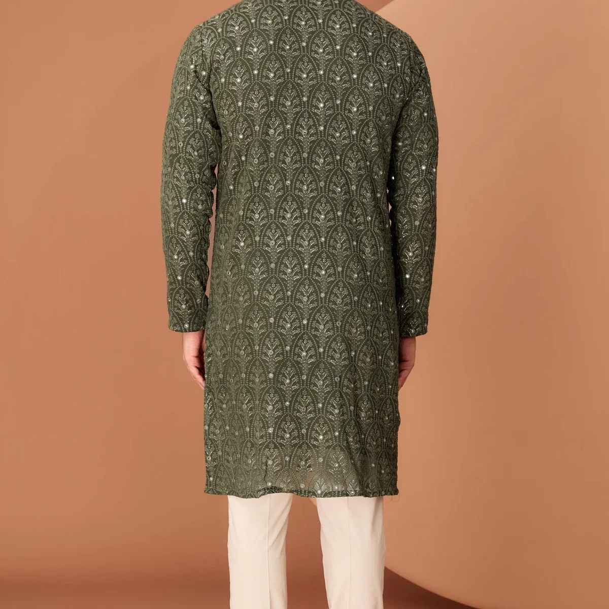 Military green chikankari kurta, photo 4 of 4