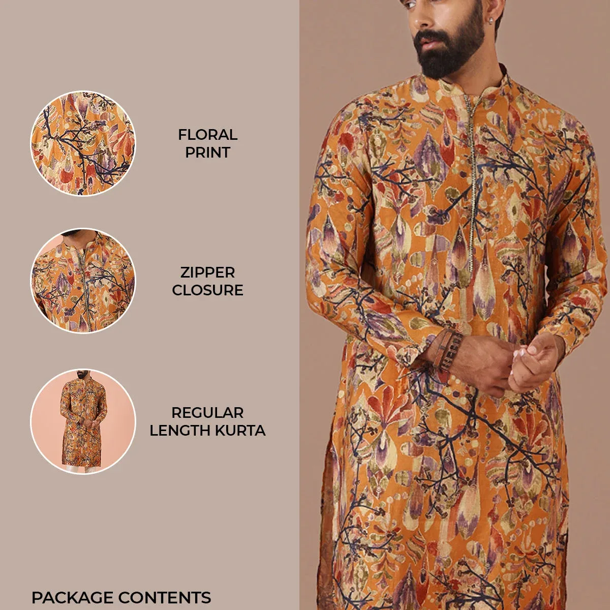 Mustard Printed Kurta Trouser Set, photo 2 of 4