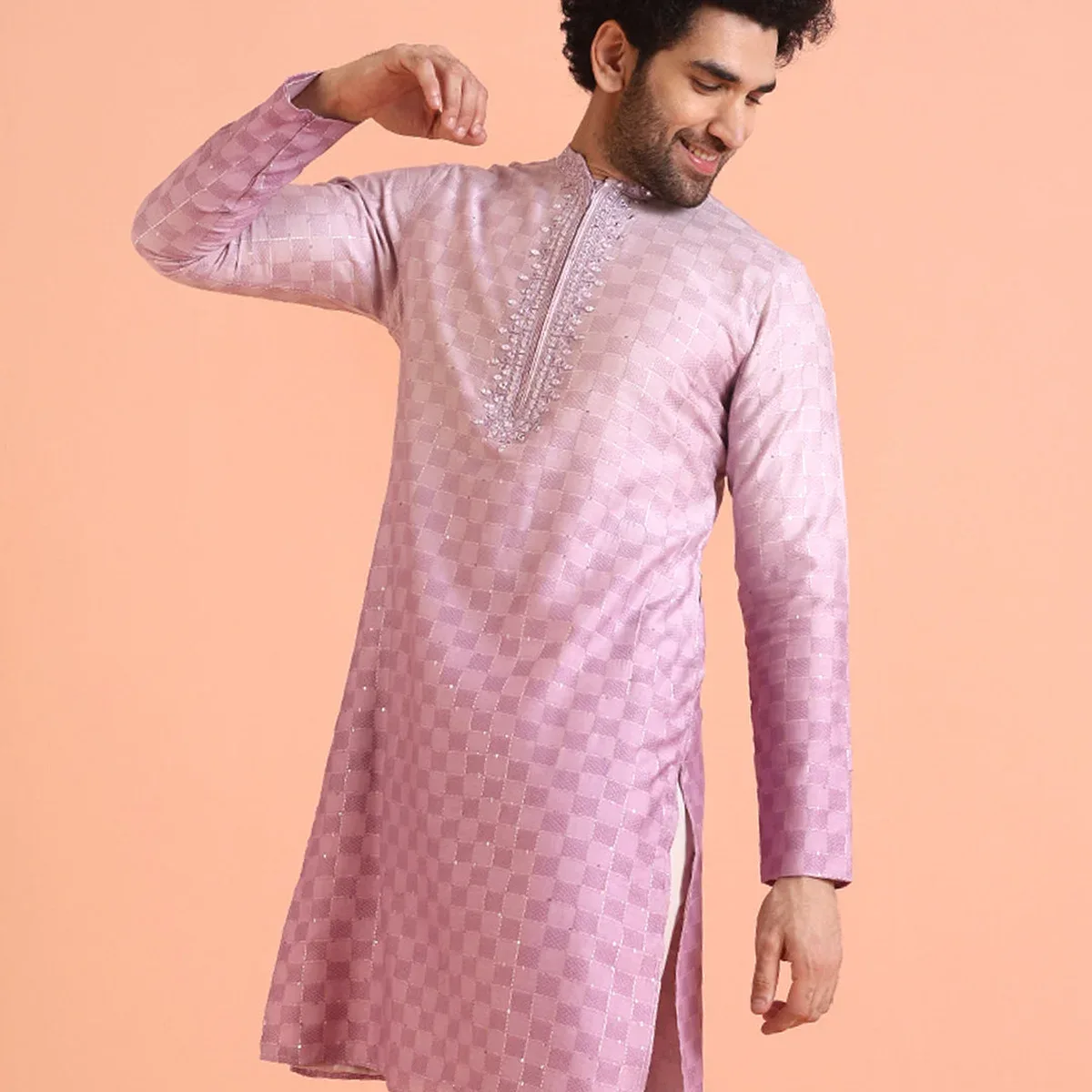 Men Ombre Embellished Mirror Work Kurta, photo 1 of 4