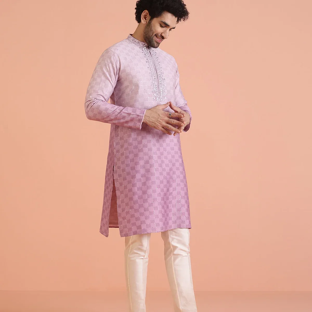 Men Ombre Embellished Mirror Work Kurta, photo 2 of 4