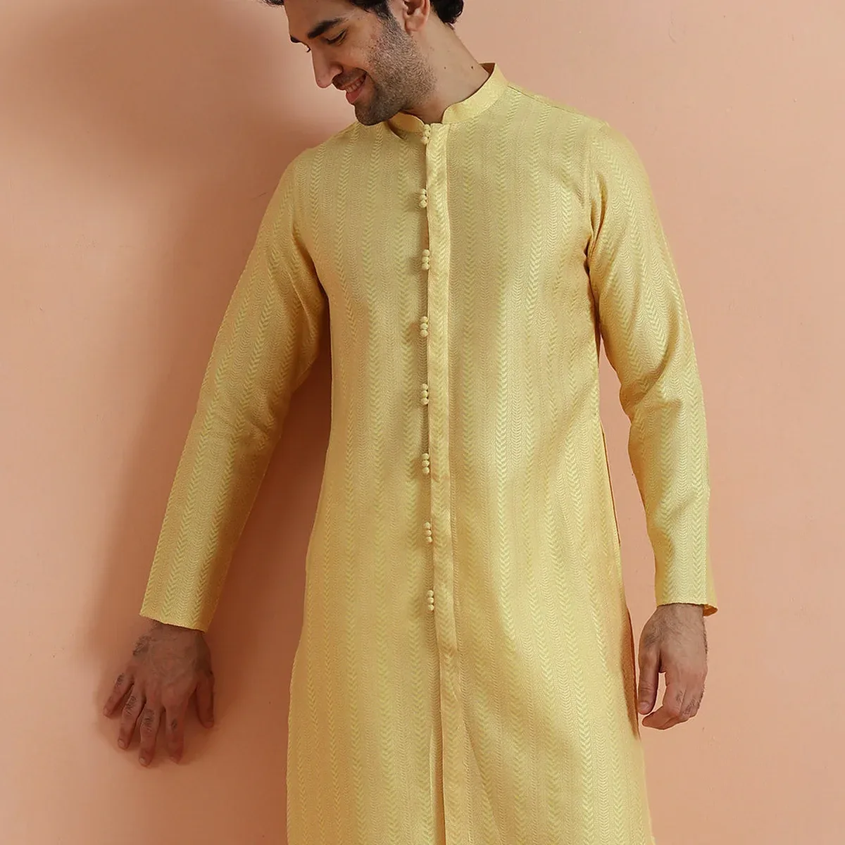 Yellow Jacquard Woven Kurta, photo 1 of 4
