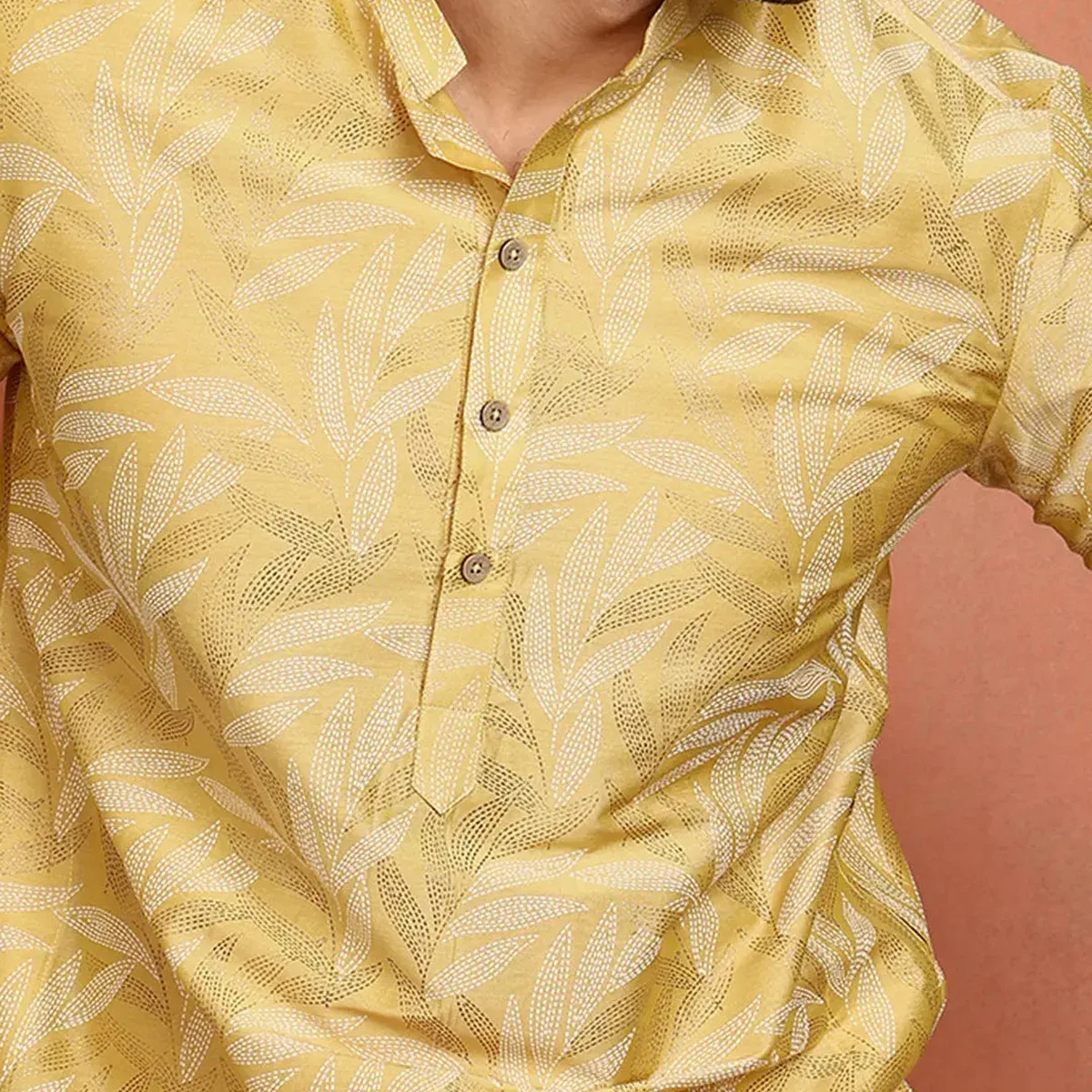 Men Mustard Cotton Silk Straight Kurta, photo 2 of 4