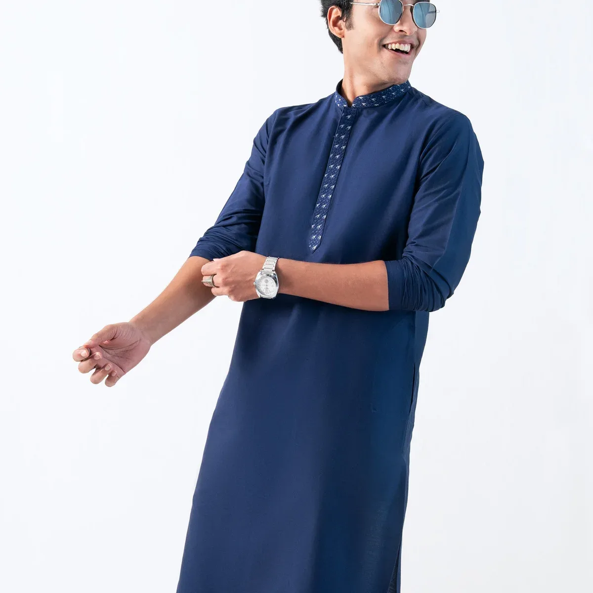 Mens Blue Blended Plain Kurta, photo 1 of 4
