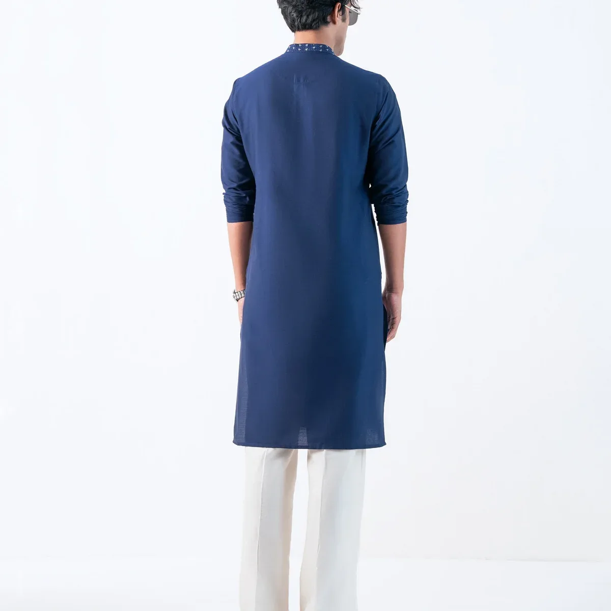 Mens Blue Blended Plain Kurta, photo 3 of 4