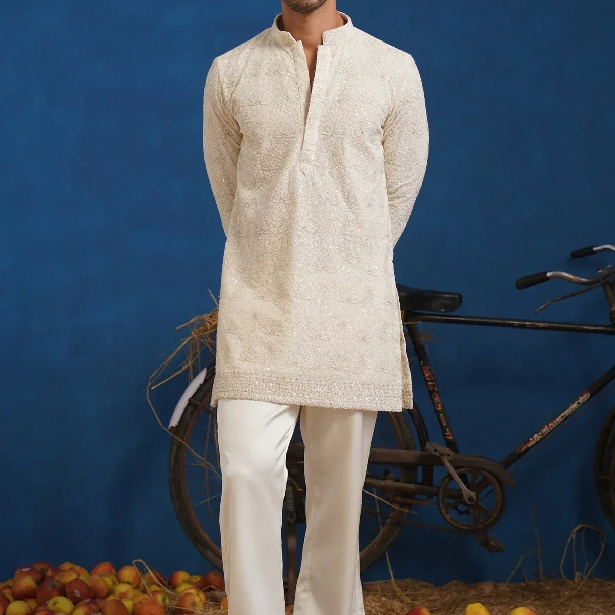 Uday Ivory Short Kurta Set with Pants, photo 1 of 4