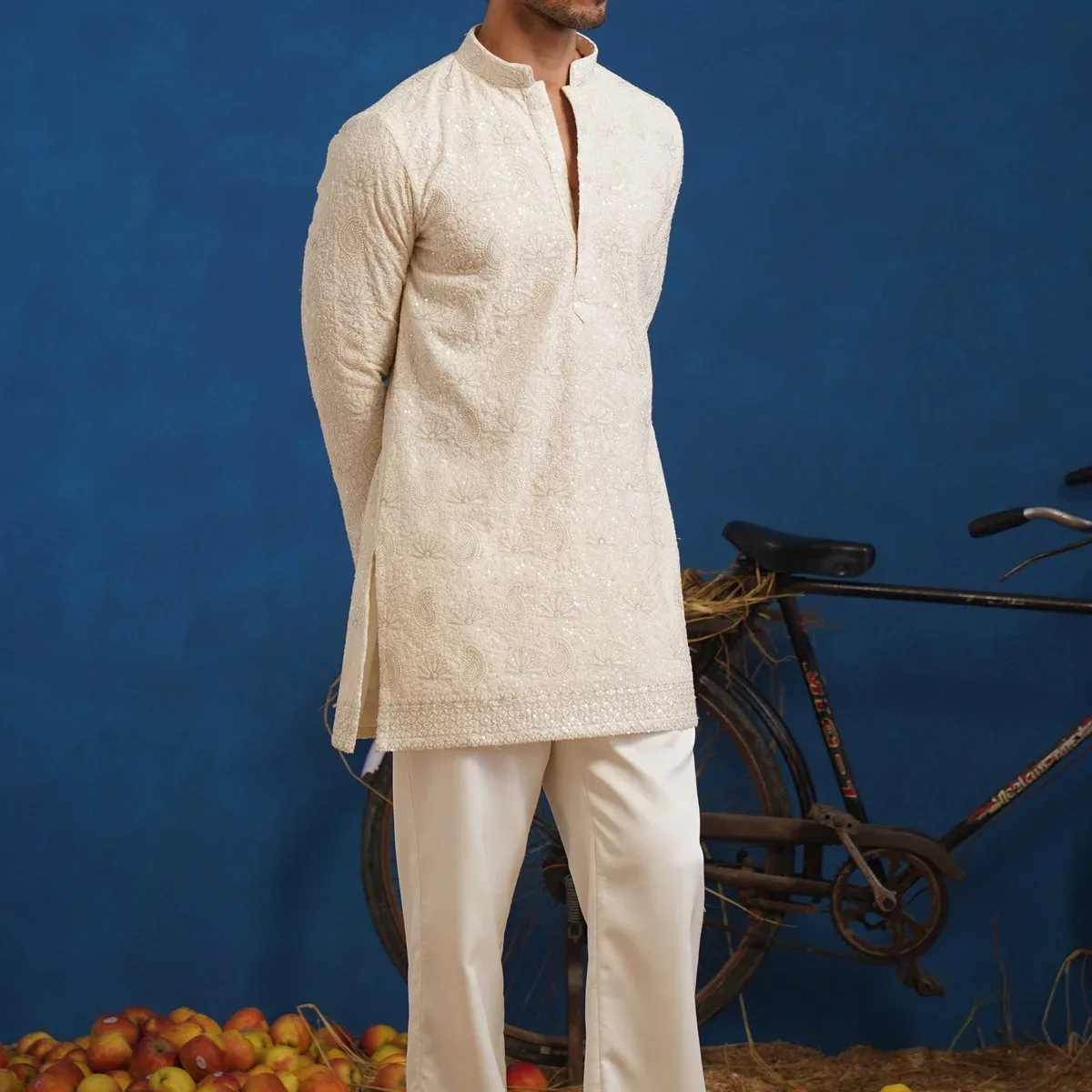 Uday Ivory Short Kurta Set with Pants, photo 3 of 4