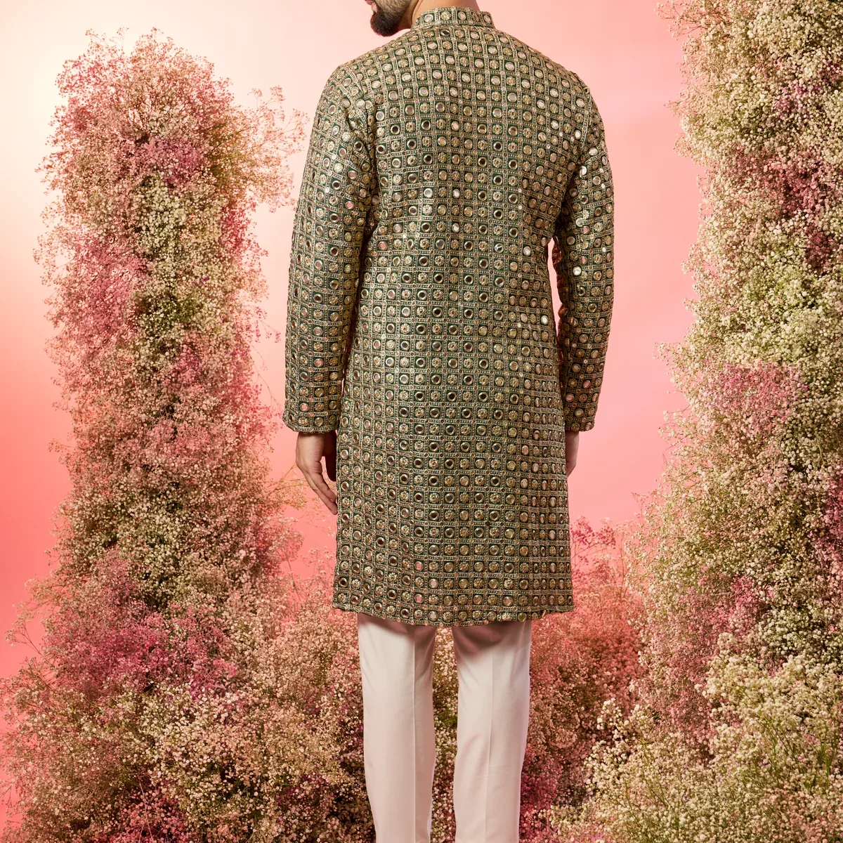 signature bottle green mirror work kurta with heavy zari work, photo 3 of 4