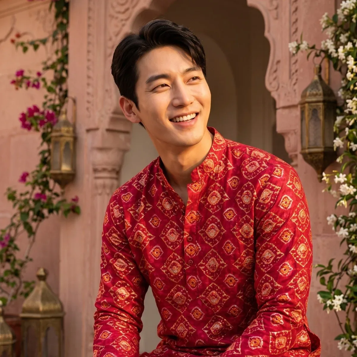 Men's Red Ethnic Motif Printed Viscose Rayon Kurta, photo 2 of 4