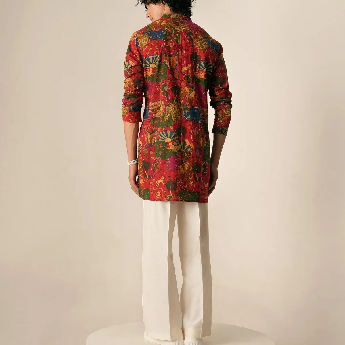 Mens Multicolor Cotton Print Mid Kurta, photo 2 of 4