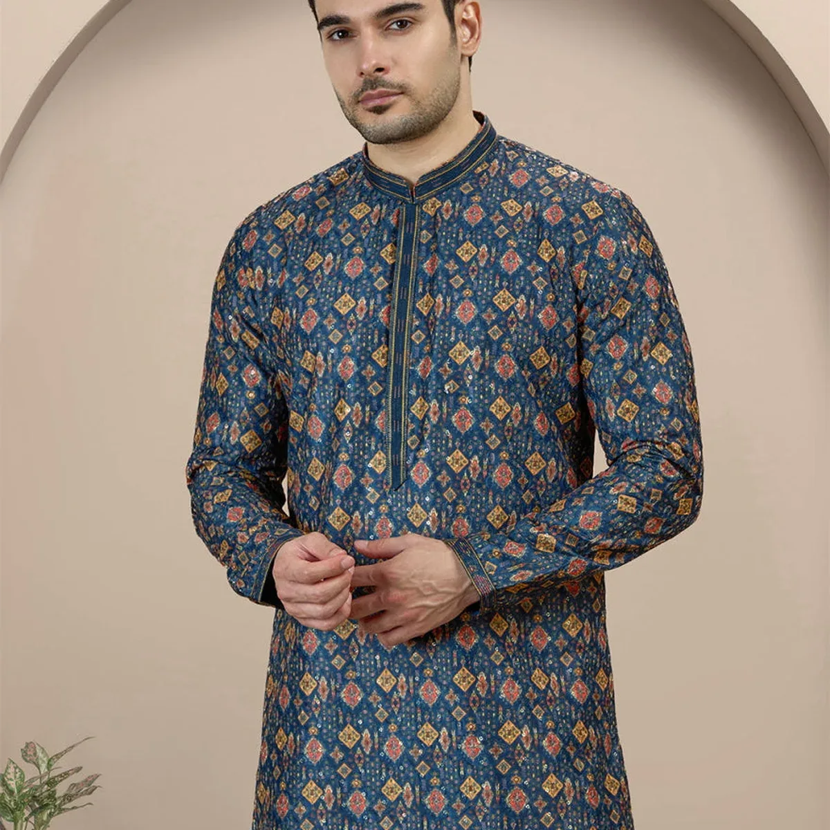 Blue Printed Kurta Pajama | Virasana, photo 1 of 4