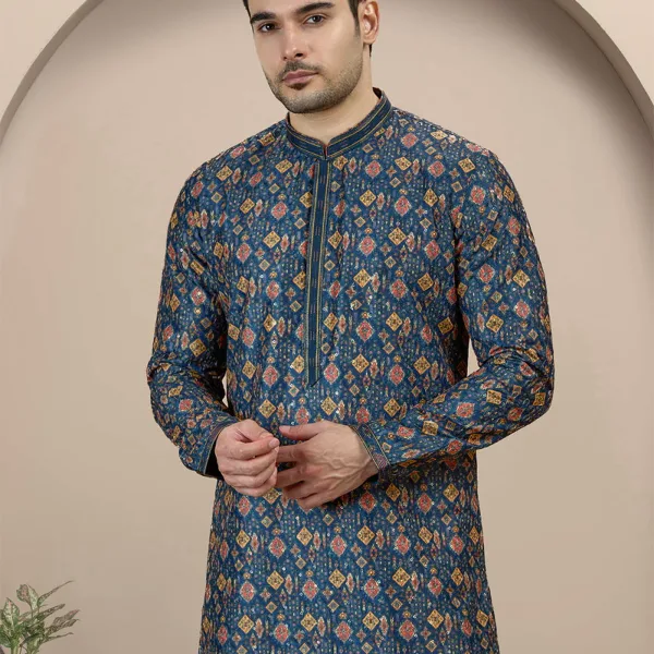 Blue Printed Kurta Pajama | Virasana